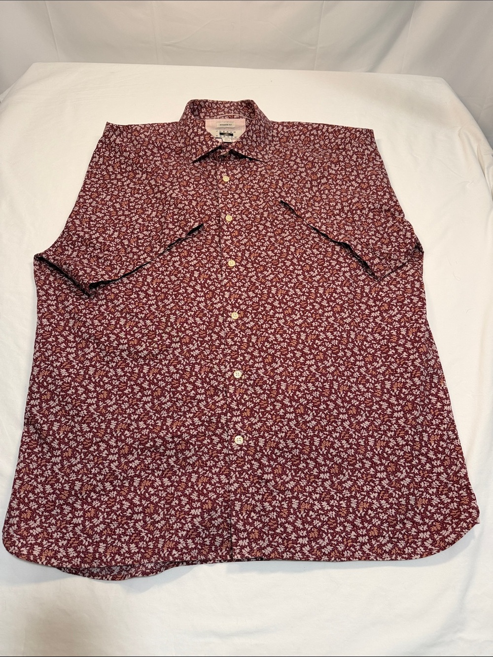 Joseph Abboud Men's XL Burgundy Floral Modern Fit Short Sleeve Button-Up Shirt